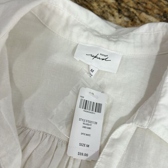 Soma WKND Relaxed Fit Linen Button Down Shirt In Optic White Size M - Picture 7 of 10